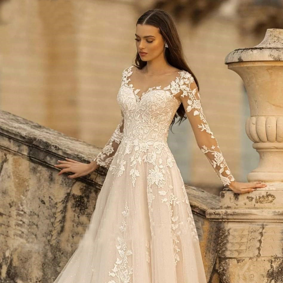 Beach Wedding Beach Formal Wedding Dresses A-Line V Neck Long Sleeve Dresses